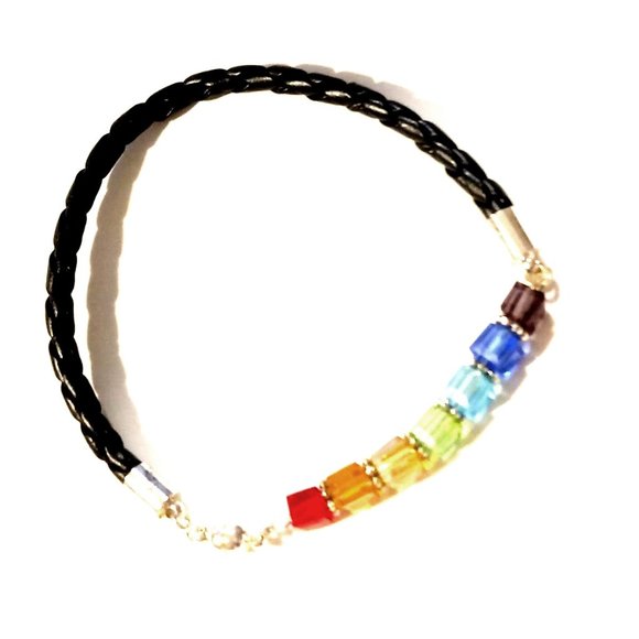 LBGTQ Rainbow Pride Leather Bracelet - Picture 1 of 5